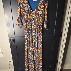 Everly Blue and Orange Floral Maxi Dress
